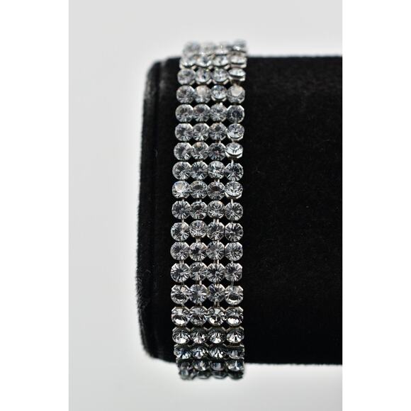 Swarovski Mesh Crystal Tennis Bracelet Prong Rhinestone Silver Swan Signed BinAW - Picture 3 of 12